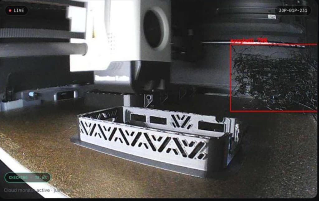 Live printer camera with spaghetti detection